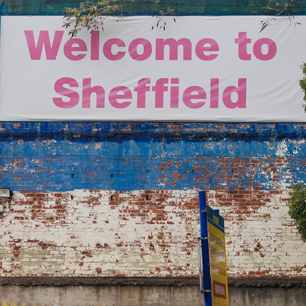 image of wall art that reads Welcome to Sheffield